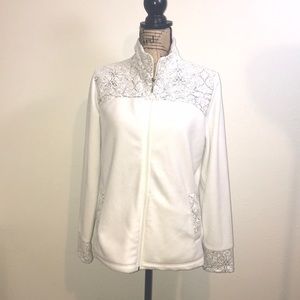Beautiful fleece jacket like new white embroidered